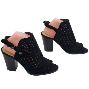 Marc Fisher Shoes Womens Size US 9M Heels Laser Cut Perforated Suede Buckle Blk